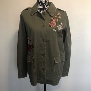 NWT Maurices floral embroidered army green jacket